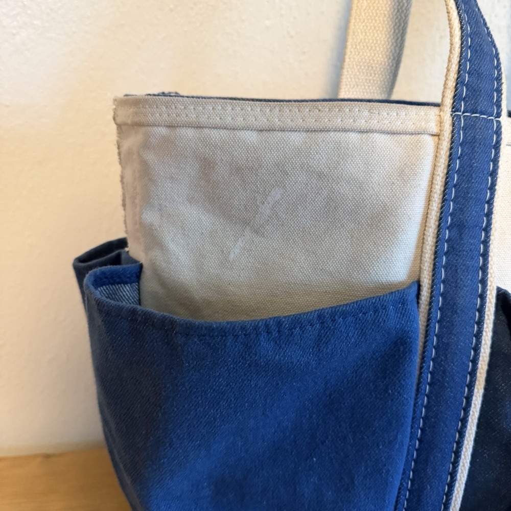 Vintage L.L. Bean Boat And Tote Denim Canvas 6 Pockets Original Bag Garden - Picture 2 of 11